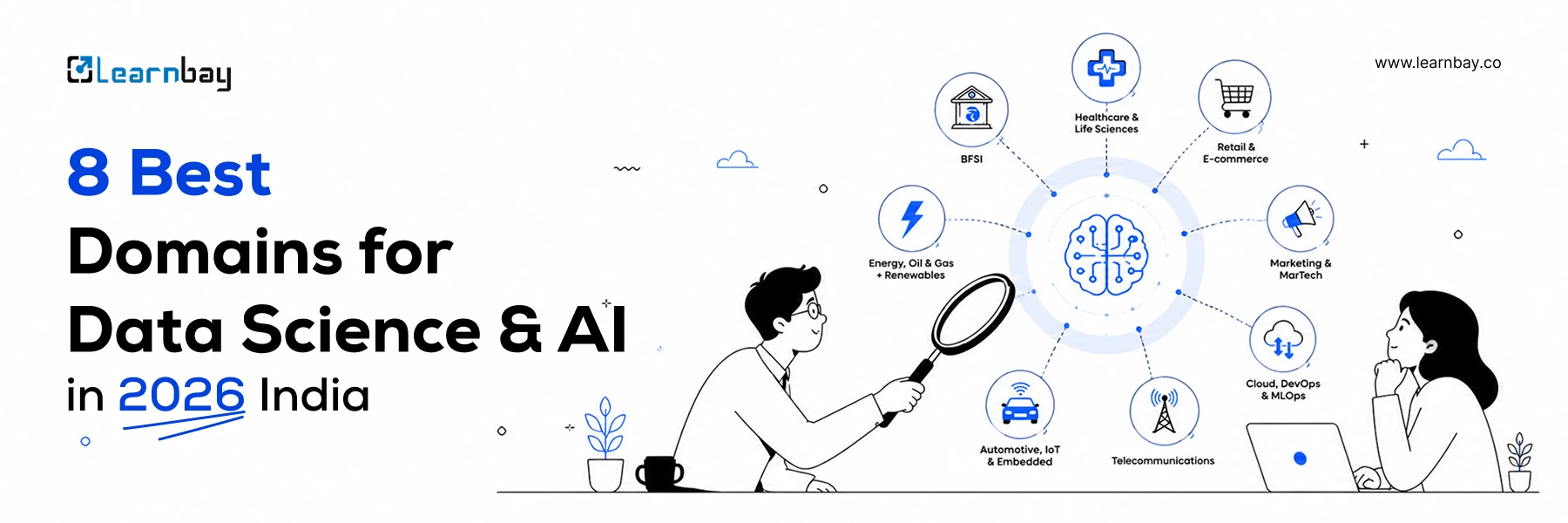 Two professionals look at the 8 Best Domains for Data Science and AI in 2026 India.
