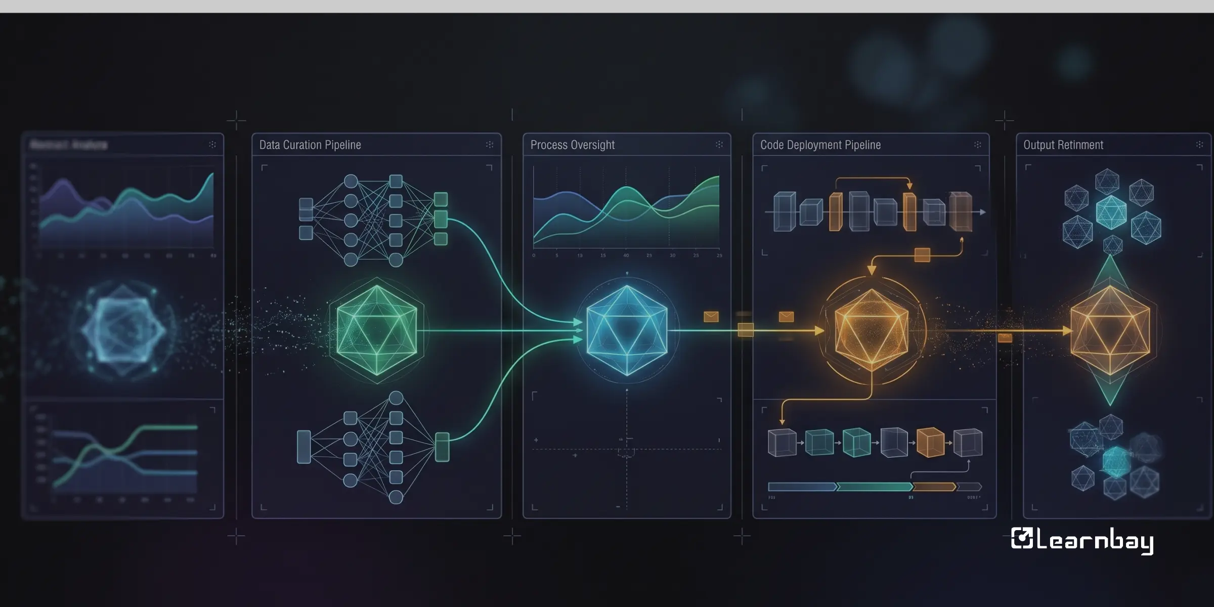 Diagram of an Agentic AI workflow showing data curation, process oversight, and code deployment.
