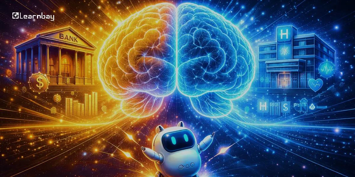 An image of data analytics dashboards with blue charts and graphs on a purple background