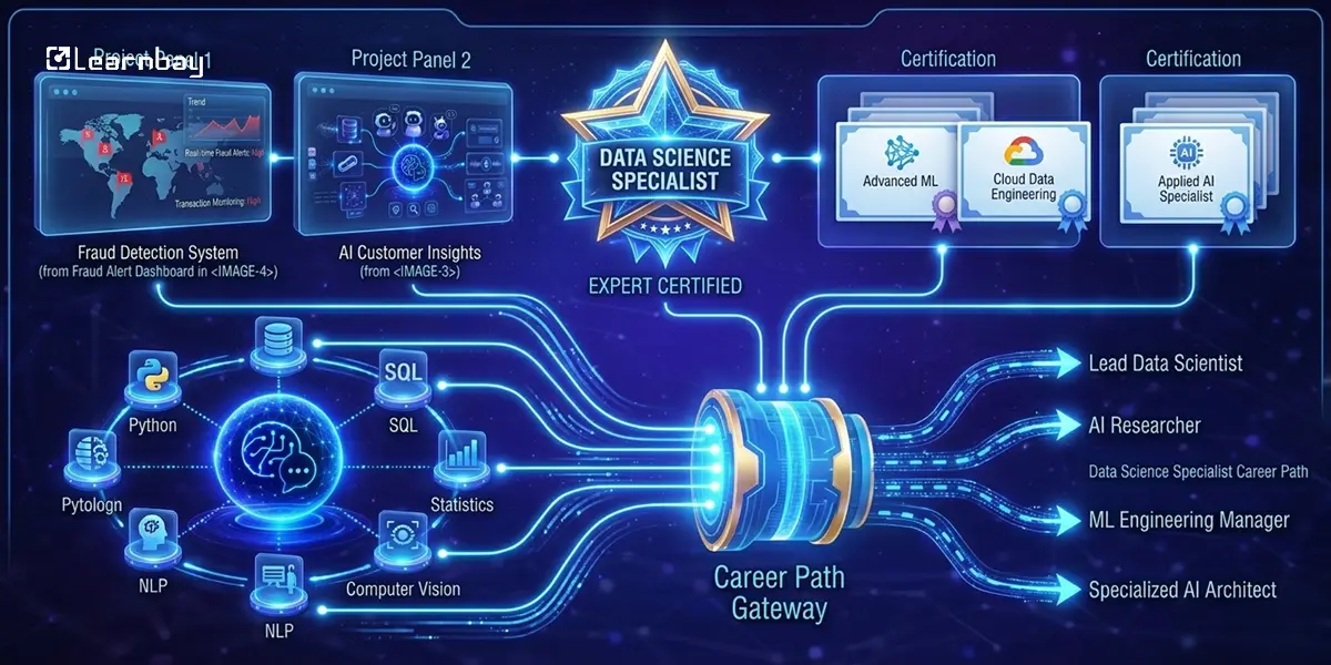 Data Science Specialist certification, project panels, and career path gateway