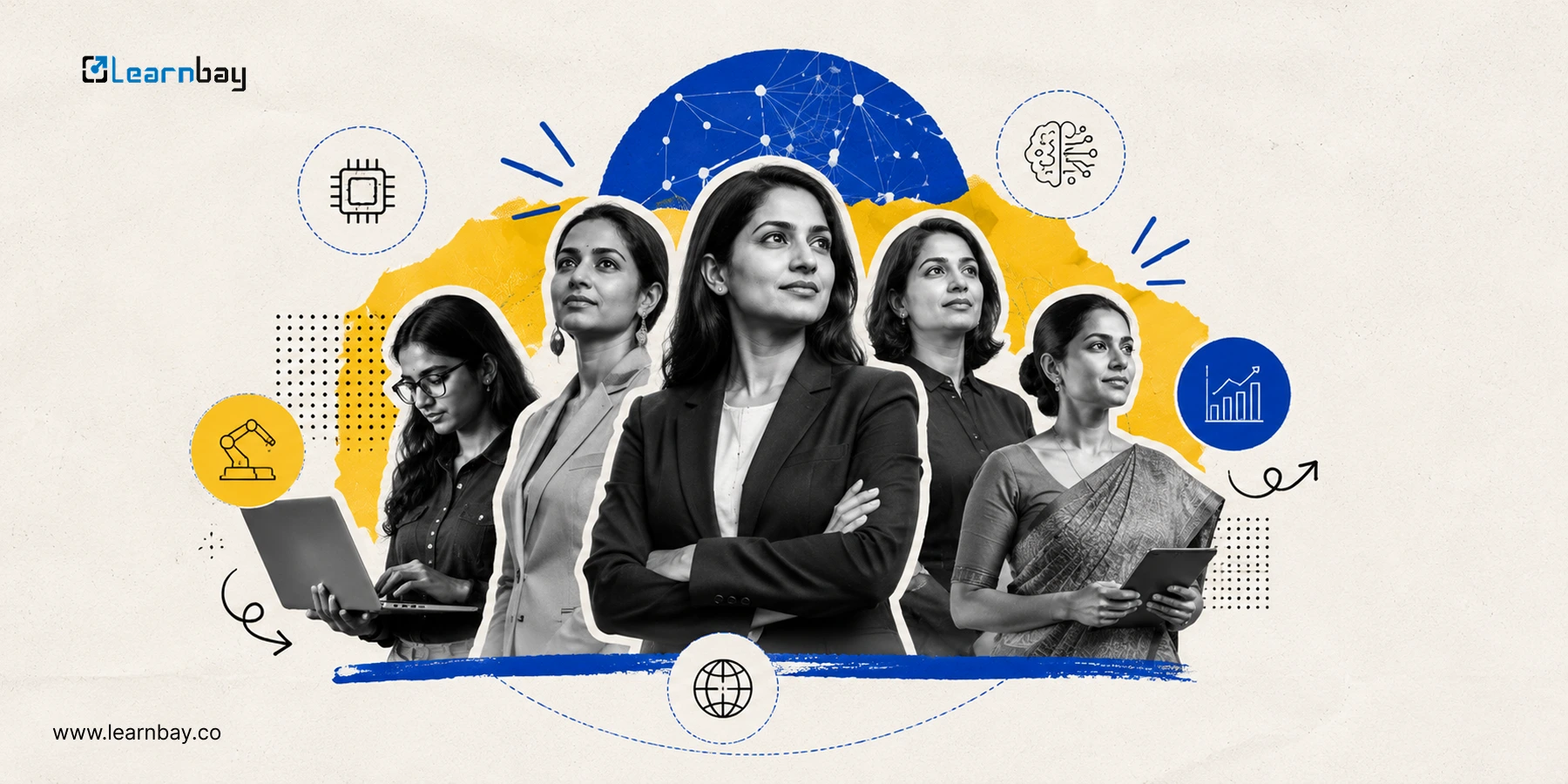 An image with women in AI leading in technological field.